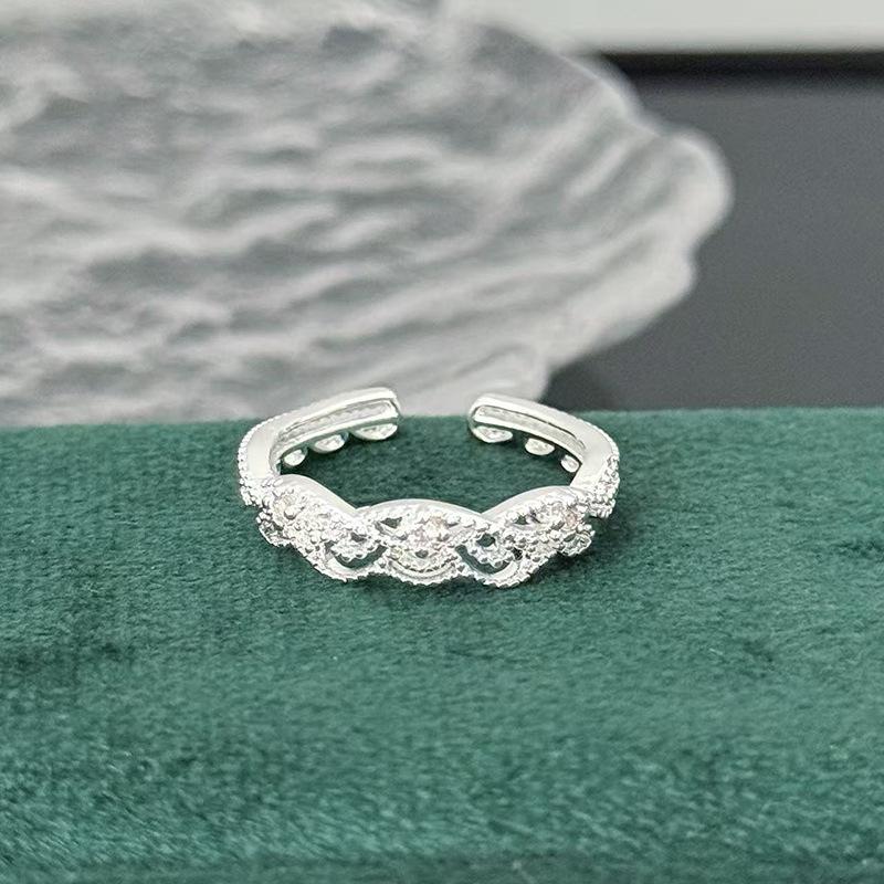 Simple Lace Hollow Open Ring Women'S Light Luxury Micro-Inlaid Zircon Temperament Sweet Jewelry