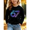 Unisex Crewneck Sweatshirt voor Kinderen, Blauw Paars Geruit Verloop 67 Zes Zeven Grafisch Trui met Lange Mouwen, Zachte Fleece Truien voor Jongens Meisjes Leeftijden 4+