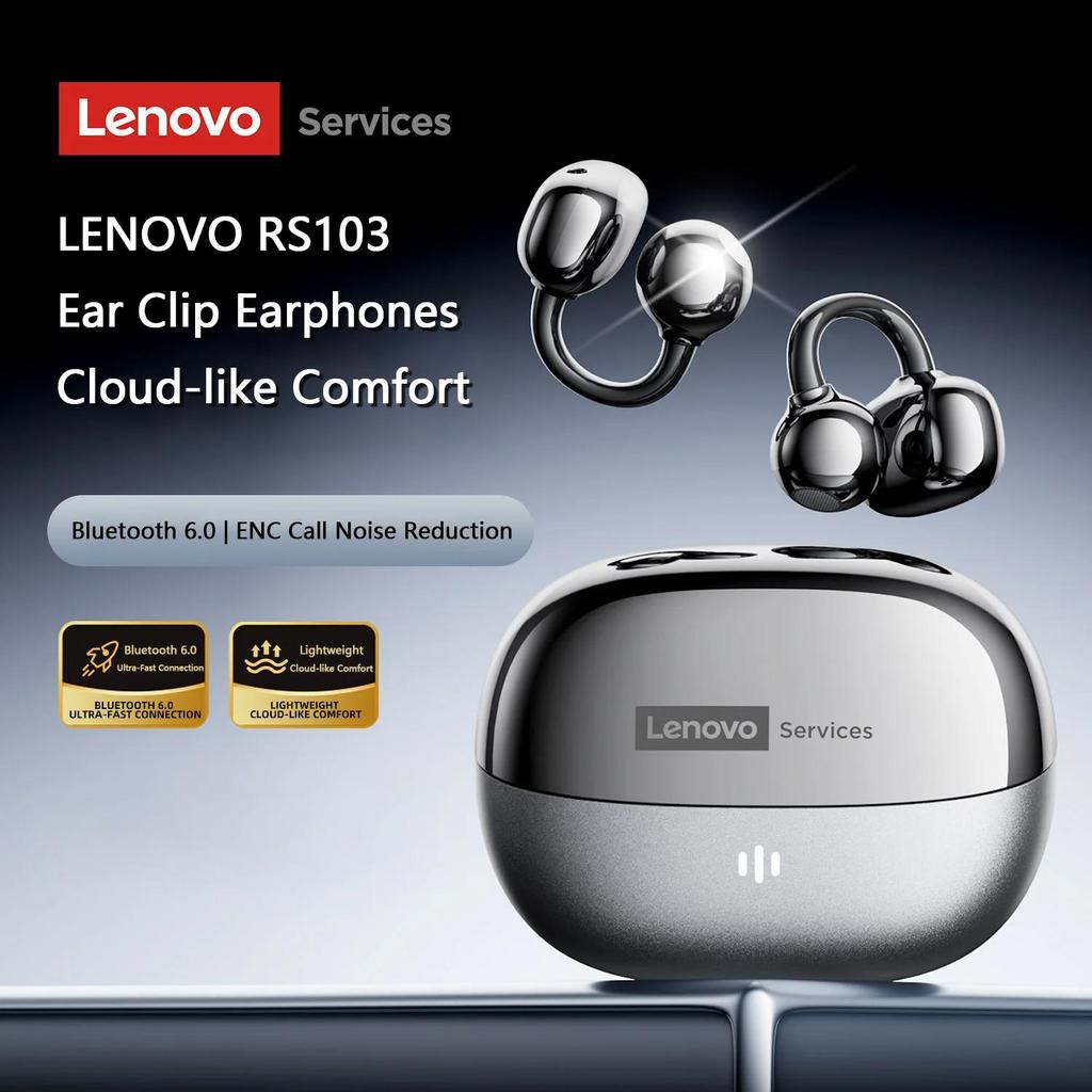 Original Lenovo RS103 Wireless Bluetooth 6.0 Ear Clip Earphones 360° Surround Sound Headphones Meetings Travel Exercise Headset