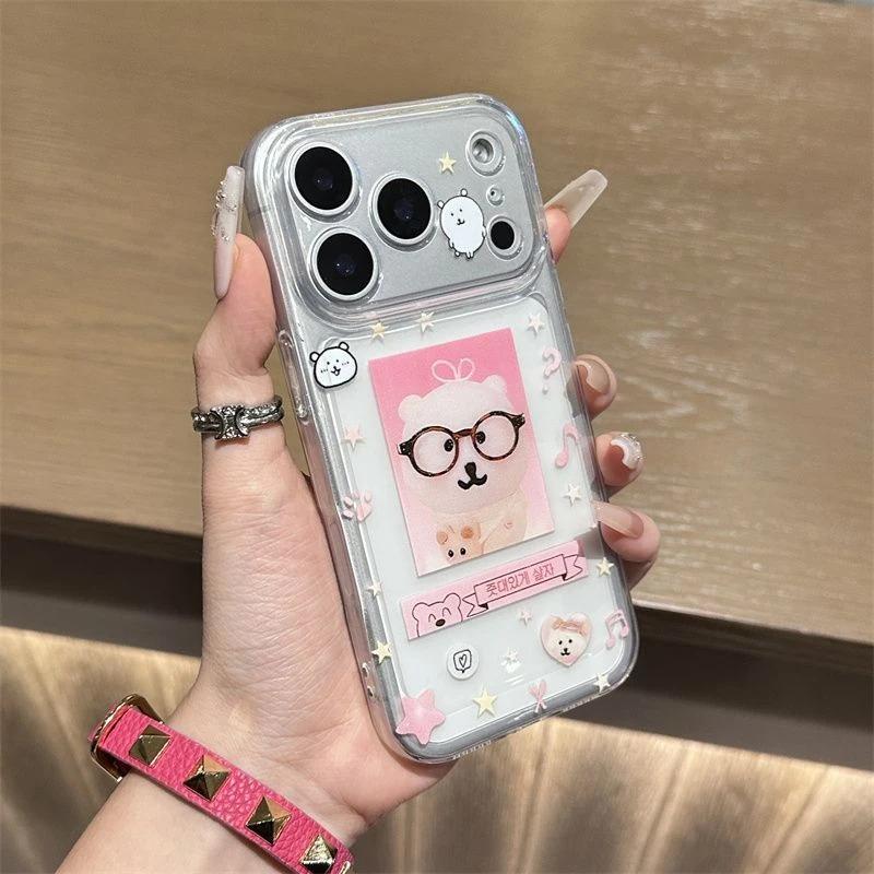 Japan and South Korea fun self-deprecating bear for iPhone17Pro mobile phone case Apple 16 transparent space case 15 soft 14/13