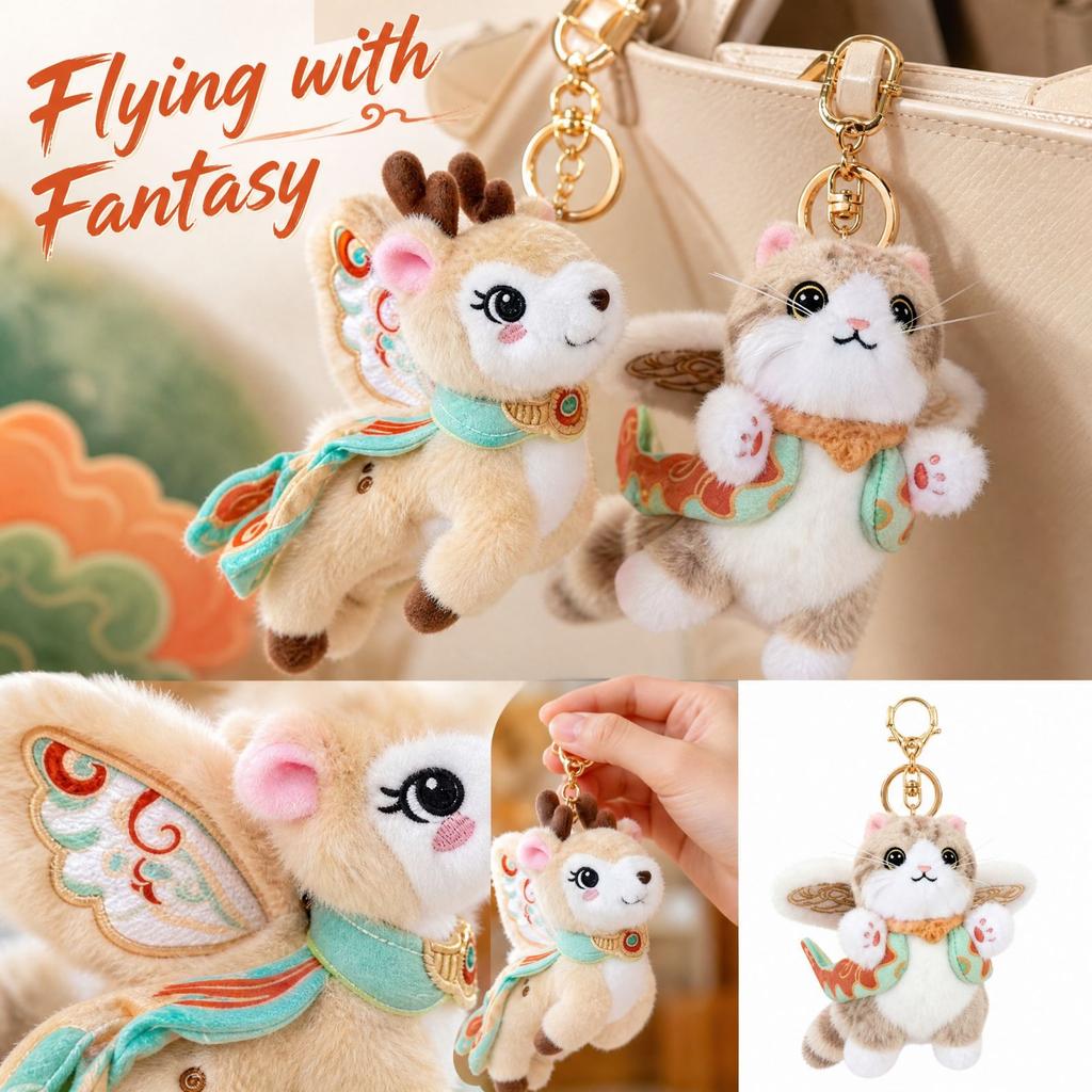 Plush Doll Keychain Pendant, Flying Apsaras Bag Charm for Backpacks