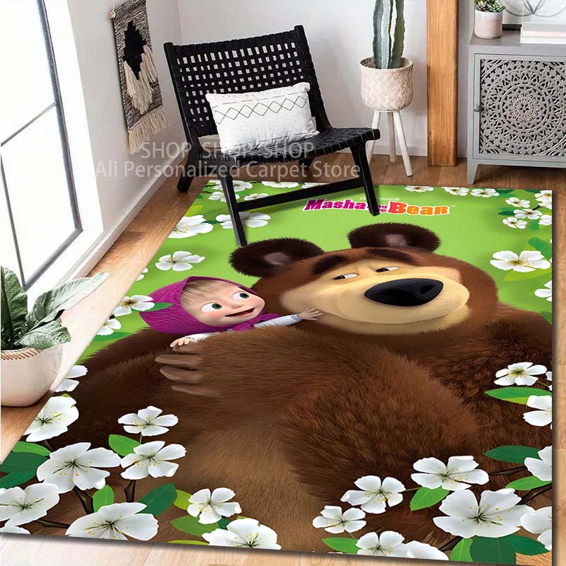 1PC Cartoon Masha and Bear Pattern Carpet for Living Room Bedroom Sofa Home Decor Non-slip Floor Mat Large Size Child Gift