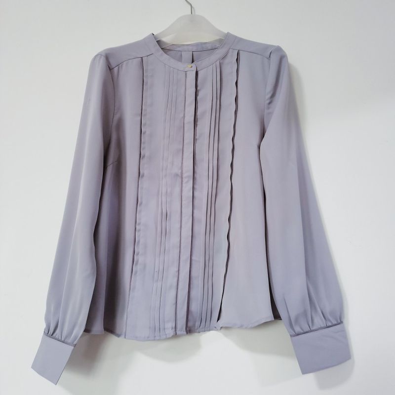 Single Tail Goods Chiffon Round Collar with Dark Button Kaihuai Long Sleeves Shirt Female Pure Color Professional Commute Elegant Bottoming Shirt