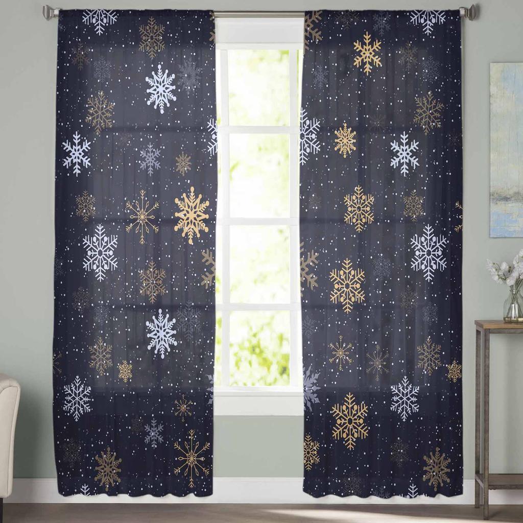 Snowflake Christmas Wave Point Curtains For Living Room Bedroom Home Decoration Window Voile Tulle Curtain Drapes