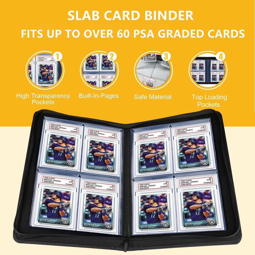 40 Pockets Graded Card Binder, Toploading PSA Slab Holder Album, PU Leather Graded Card Storage Binder, Premium 4 Pocket PSA Card Binder Album with