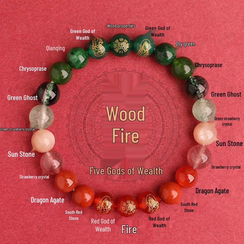 Auspicious Multi-Treasure Crystal Bracelet: Five Paths to Wealth with Wood & Fire Attributes