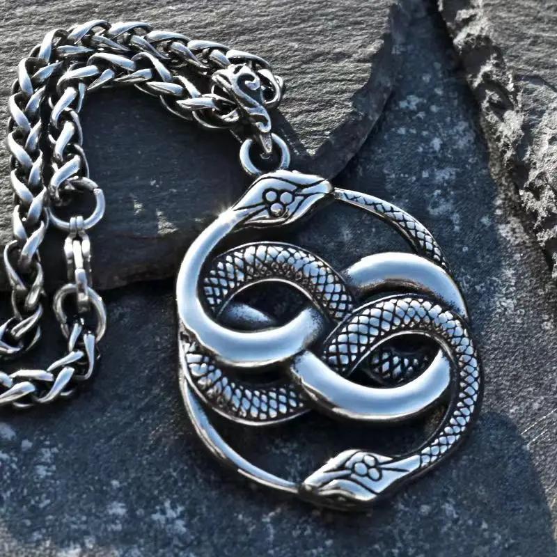 Punk Double Ouroboros Pendant Gothic Animal Eternal Snake Necklace Men Cool Hip Hop Trendy Party Jewelry
