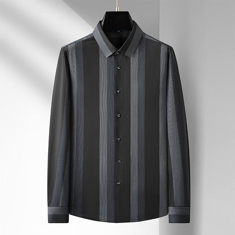 Men's Plus Size Vertical Stripe Long Sleeve Shirt
