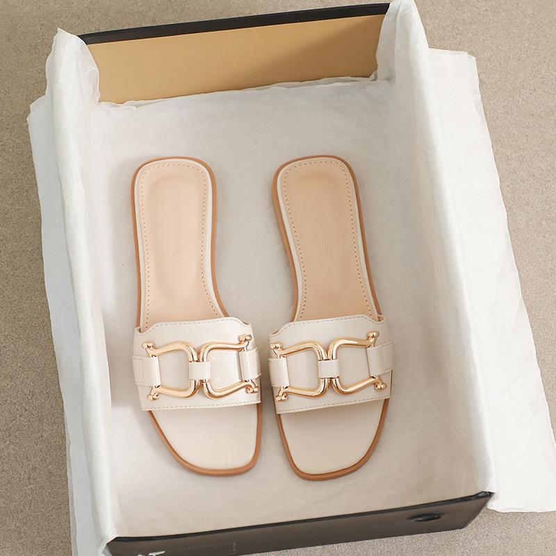 2025 New Slippers Wear Fairy Style Simple Large Size Sandals Korean Version of Foreign Trade Temperament One Word Cool Slippers Woman