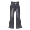 Women’s High Waist Gray Velvet Flare Jeans - Retro Stretch Bell Bottoms for Autumn & Winter