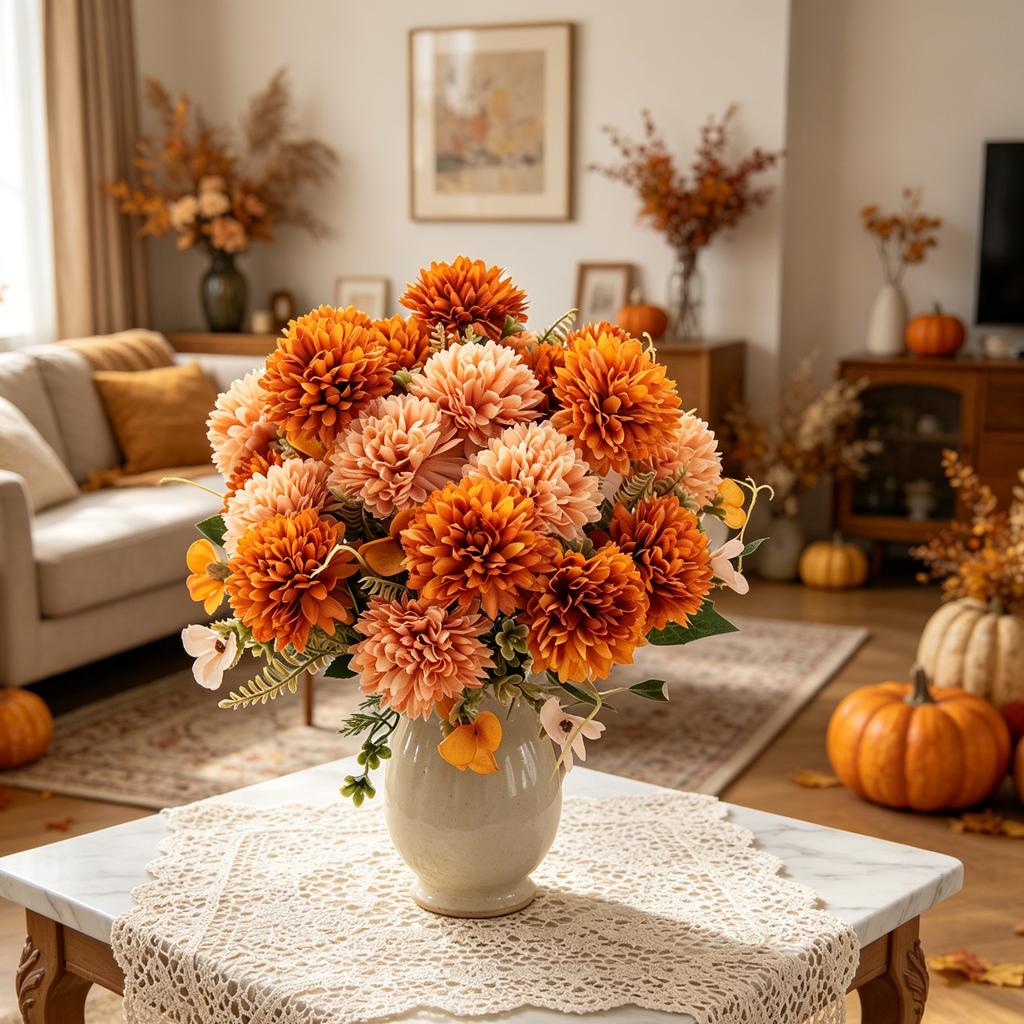 Artificial Flowers Silk Ball Chrysanthemum Outdoor Garden Wedding Bridal Bouquet Home Vase Table Autumn DecoraFestival Diy Gift