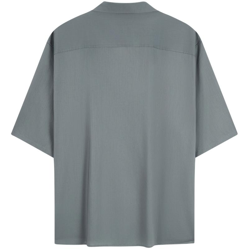 Calvin Klein Casual Vacation Cuban Collar Comfortable Versatile Loose Short Sleeve Shirt Men Shirts Cloud-Gray 4LB115G