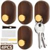 4Pcs Wall Mount Hook Wood Single Coat Hook Self-Adhesive Towel Hooks Key Purse Hook Home Decoration Organization Accessories