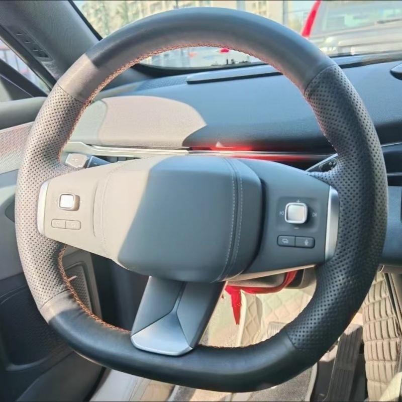 

Hand-stitched Black Comfy Breathable Leather Breathab Car Steering Wheel Cover For Deepal S07 L07 SL03 2024 Purple Thread