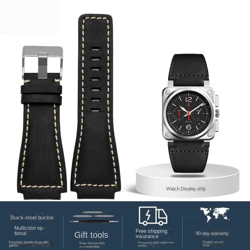 Für Bell Ross B&R BR-01 BR-03 Herren Echtes Leder Uhrenarmband Rindsleder 35-24mm Konvexes Silikonkautschuk Wasserdichtes Uhrenarmband Werkzeug