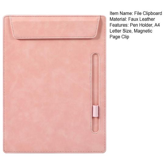 Faux Leather Hardboard with Magnetic Page Clip A4 Letter Size File Clipboard with Pen Holder Document Organizer Writing Pad
