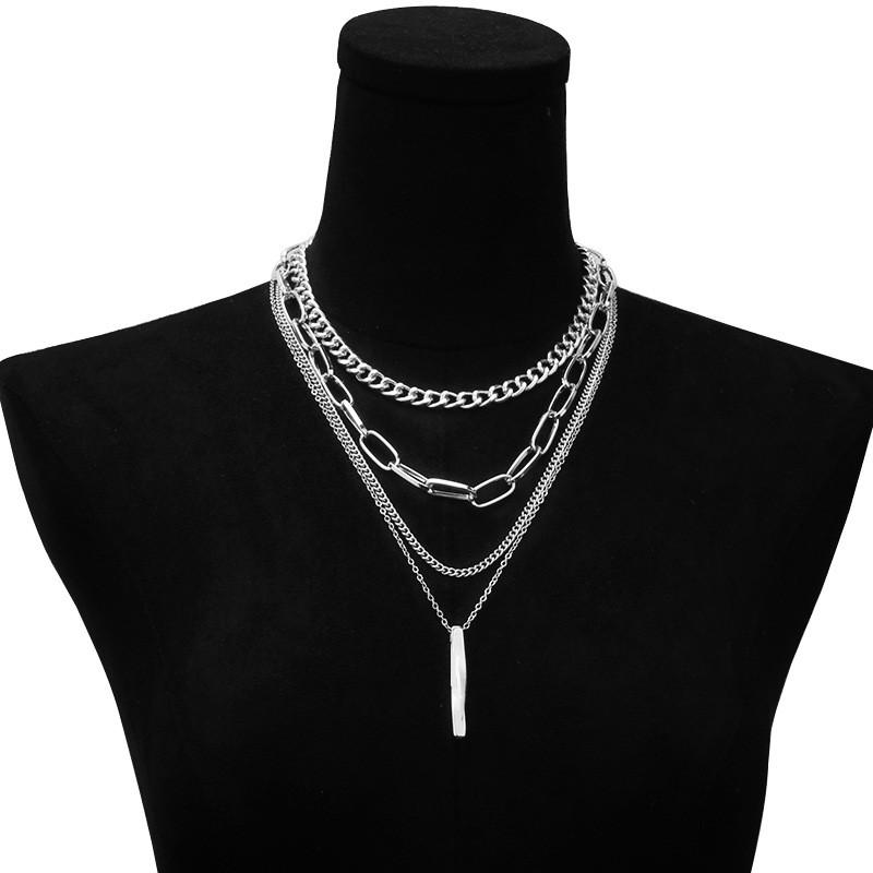 Geometric Alloy Necklace Set With Layered Chains For Unisex Fashion Accessory