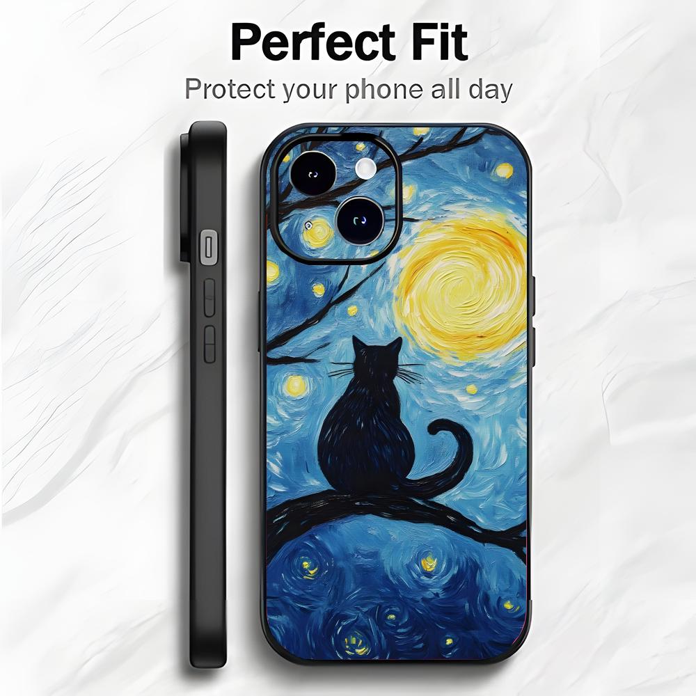 Van G-Gogh Starry Sky Cat Art Phone Case Phone Case Soft Packaging Lightweight For iPhone17 16 15 14 13ProMax