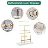 Jewelry Stand Holder 6 Tier Metal Necklace Display Organizer Earring Tower with Wood Tray for Bracelets Rings Necklaces Gold