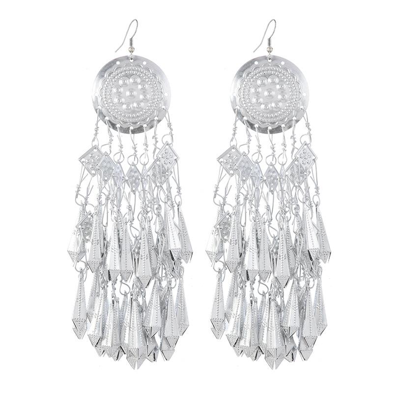 A few long Miao silver fringed earrings Guizhou Miao retro temperament earrings women's niche Yunnan earrings
