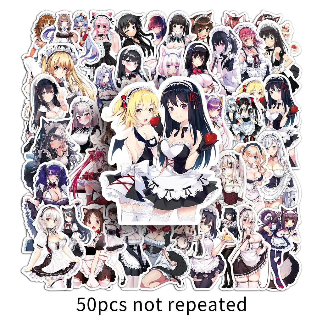 50Pcs Anime Cartoon Maid Stickers Cute Beauty Computer Cartoon Graffiti Suitcase Notebook Computer DIY Decoration Sticker Toy