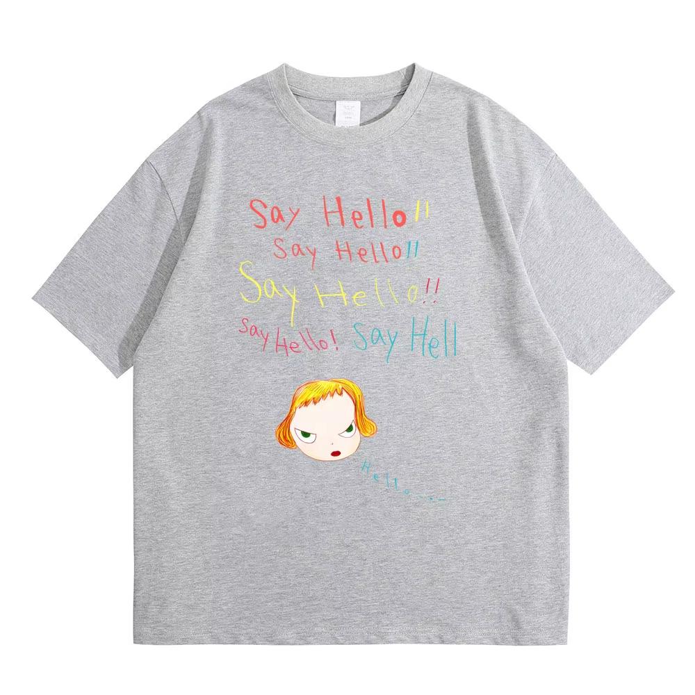 Yoshitomo Nara Sag Hallo Lustige Meme T-Shirts Sommer Unisex Unisex Lässiges Übergroßes T-Shirt Unisex Y2k Kunst Ästhetische T-Shirts