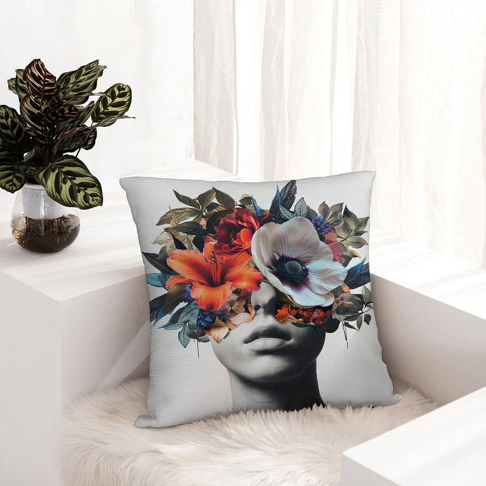 Female Painting Pillow Case Plush Fabric Soft Pillowcase Double Sided Print Sofa Cushion Cover Throw Pillow Cover