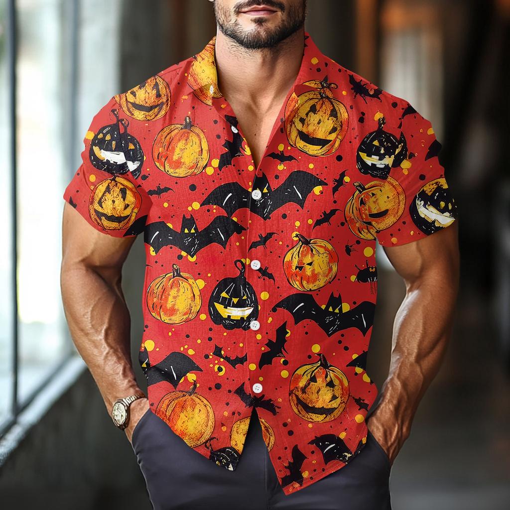 Men's Fashion Casual Loose Halloween Printed Short Sleeve Shirt