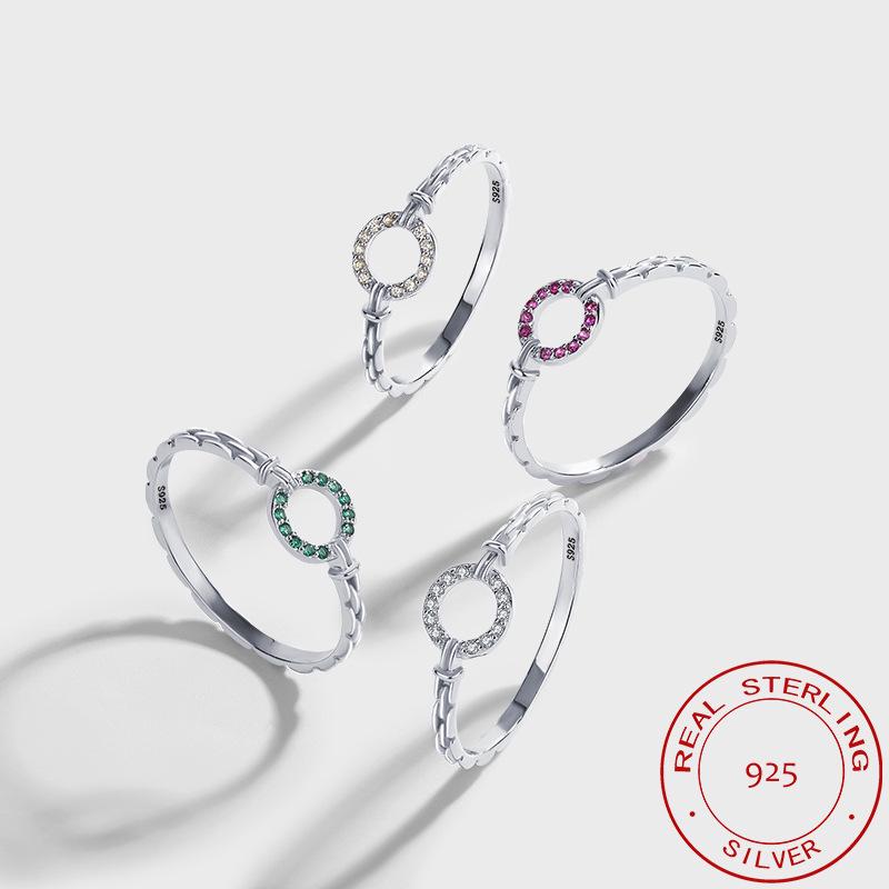 

S925 Sterling Silver O-Shaped Women s Ring with Micro-Set Diamond - Fashionable Influencer Jewelry Size 9 білий/алмаз