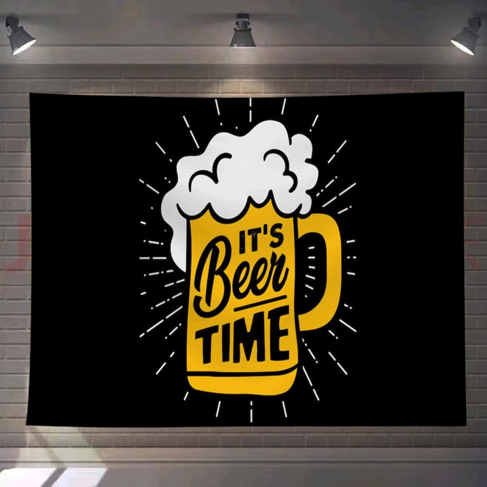 Beer Time Tapestry Custom Home Living Room Bedroom Wall Decor Wallpaper Backdrop Cloth With Clips