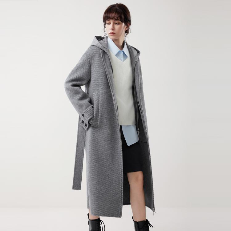 ELLE Comfortable Fashion Versatile Trendy Long Sleeve Hooded Zipper H-Line Coat Women Coats EN52724