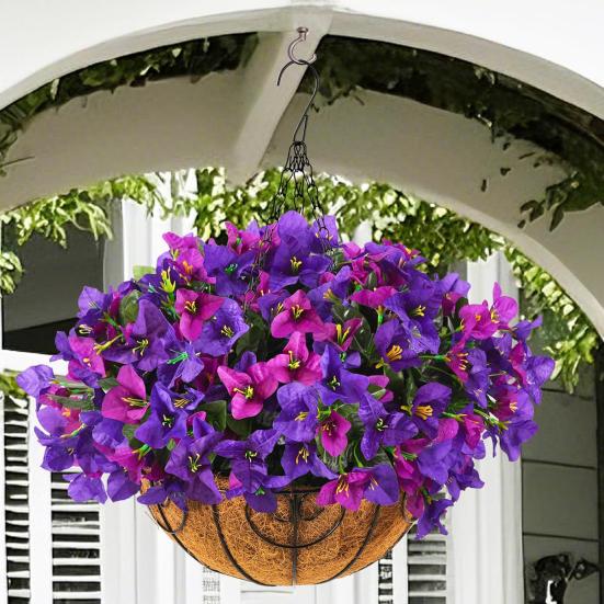 1/2Pcs Hanging Artificial Bougainvillea Speetabilis with Coconut Palm Flower Basket UV Resistant Fake Flower Indoor Outdoor Faux Bloom Decoration