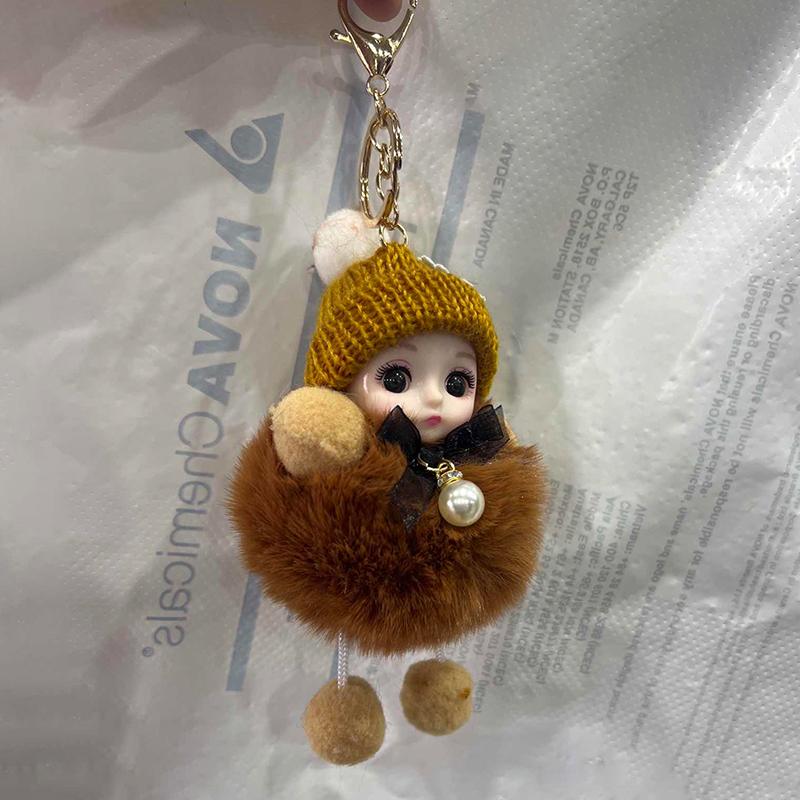 

Милый плюшевый брелок с имитацией меха кролика Рекс, брелок в виде мяча, большой глаз куклы, подвеска для сумки в машину темно-коричневого