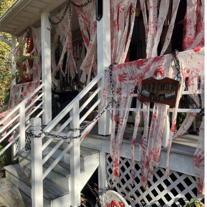 1pcHalloween Blood Handprint Door Curtain Haunted House Realistic Blood-stained Gauze Party Decoration Home Courtyard Door Curta