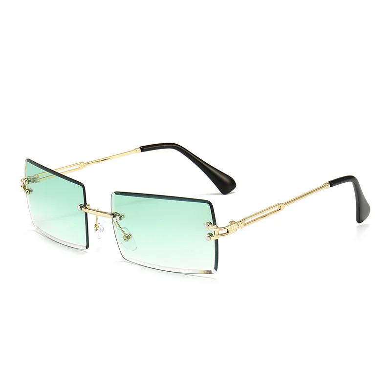 Vintage Brown Square Sunglasses Woman Luxury Brand Small Rectangle Sun Glasses Female Gradient Mirror Rimless Oculos De Sol