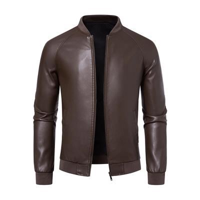 Men Motorcycle Jacket Autumn Men Stand Collar Pu Leather Coats Windproof Outerwear Casual Faux Leather Coat