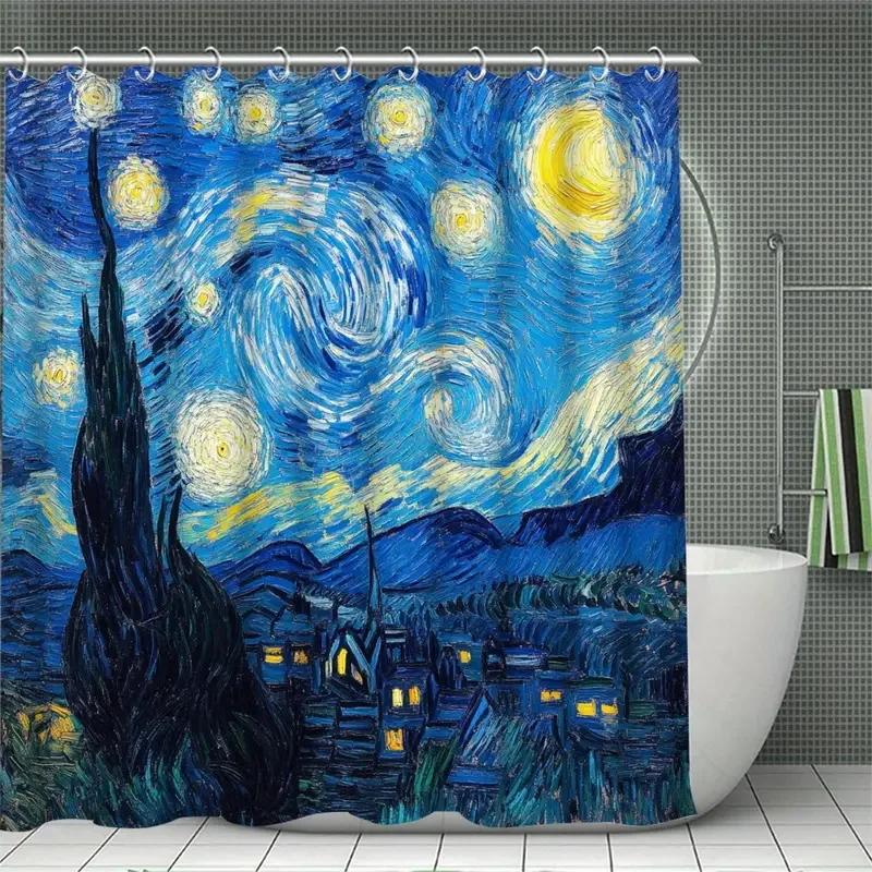Vincent Van Gogh'S Starry Shower Curtain Can Be Hand-Washed In Waterproof Polyester Fabric Art Design Bathroom Shower Curtain