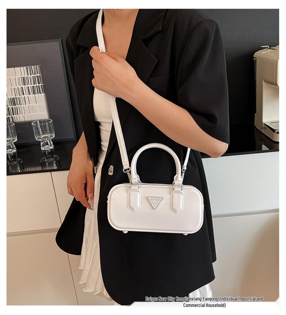 Women's 25th Anniversary Glossy Solid Color Bowling Handbag - Versatile Shoulder & Crossbody Bag