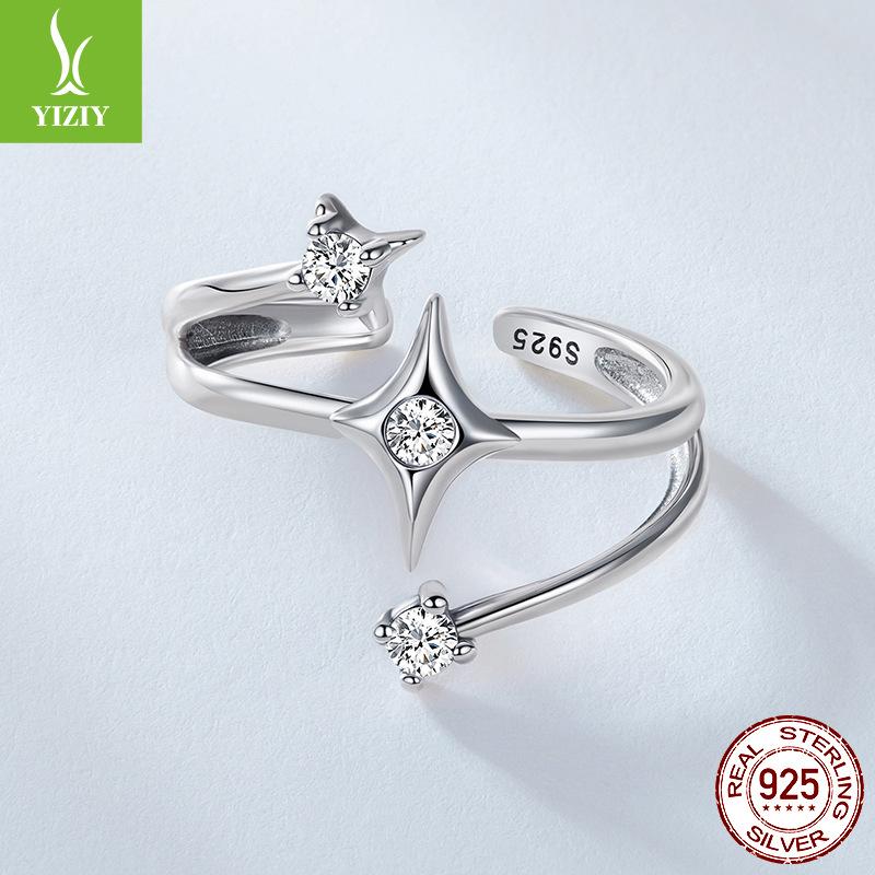S925 Sterling Silver Starry Open Ring, Personalized Niche High-End Double-Layer Star Ring