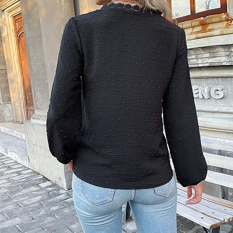 YYFS Camicette e camicie con scollo a V a maniche lunghe con stampa tinta unita primavera autunno moda casual da donna