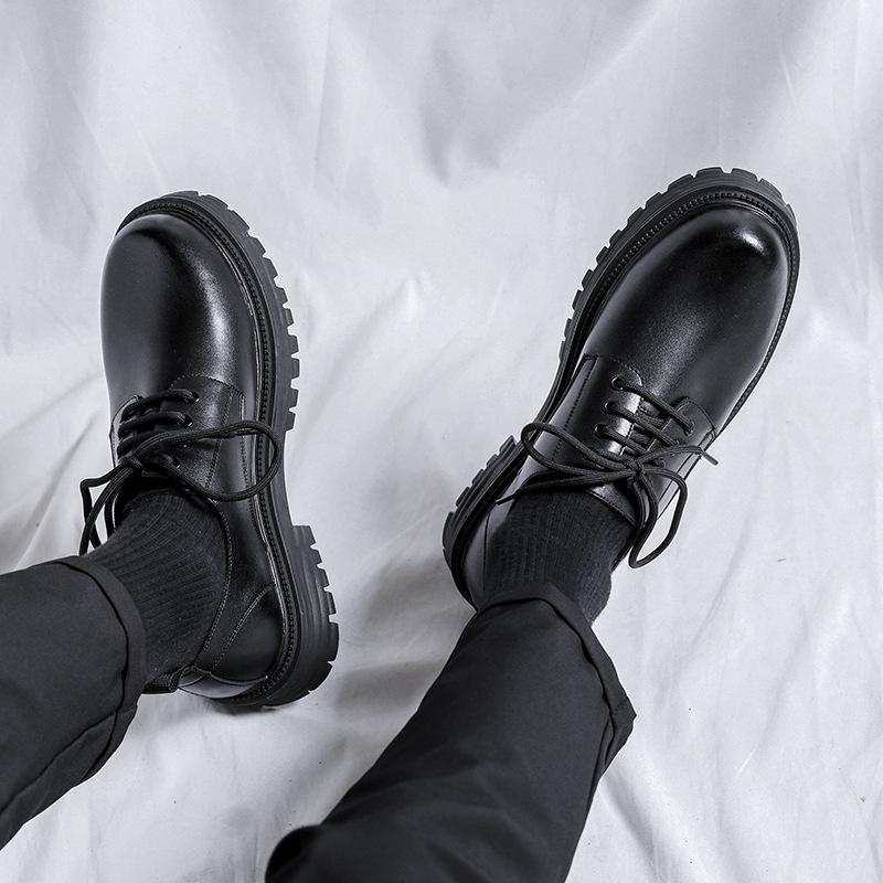British style leather shoes Korean version round head thick sole heightening big head shoes leather versatile fashion tooling shoes men's 66103-R