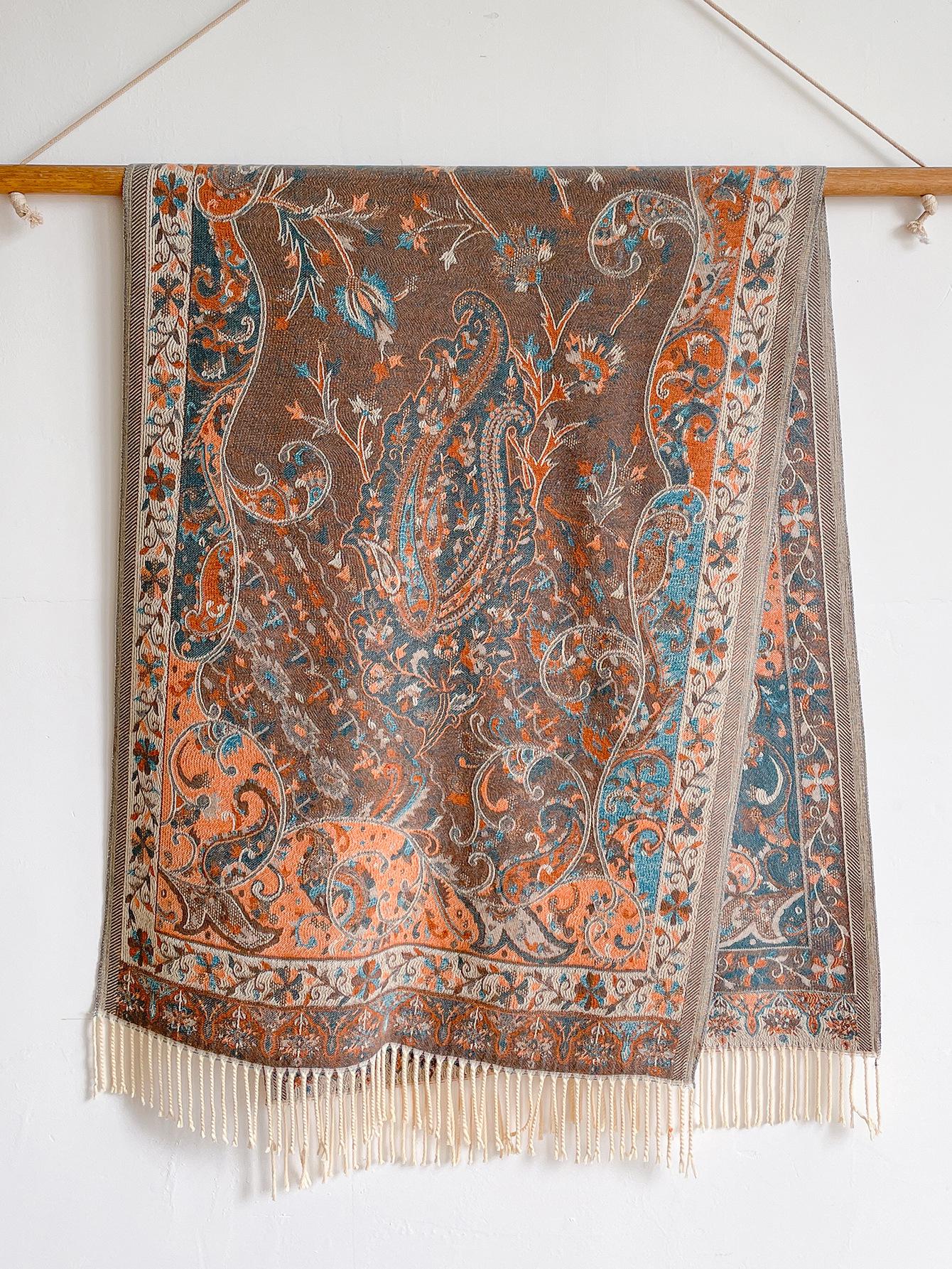 

Осенне-зимний этнический стиль, шарф из имитации кашемира, женская шаль с бахромой, тонкий и удобный шарф двойного назначения 70*180