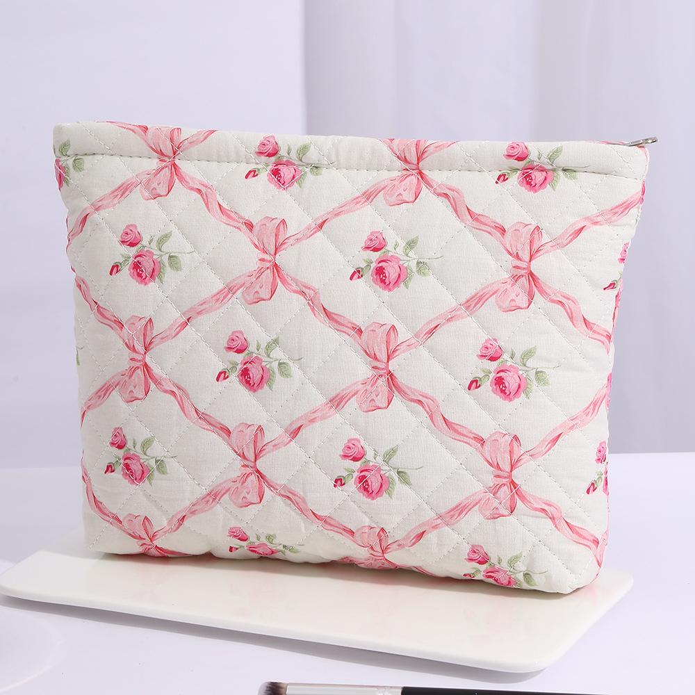 Cotton Floral Quilted Women's Cosmetic Bag for Lipsticks, Earphones, and Cables