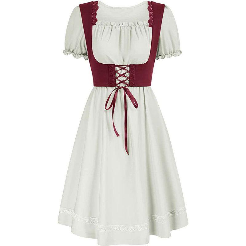 

Amazon Retro Renaissance Square-Neck Short-Sleeved Dress Victorian Pastoral Cosplay Dress White Square Neck Short Sleeve Dress L