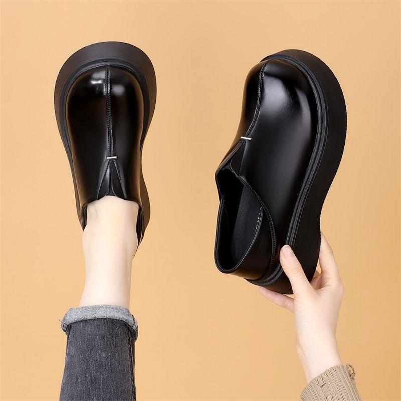 

Модные лоферы женские на платформе маленькие мужские 2025 весна новые ретро маффин для работы на один фут маленькие кожаные туфли 35 чёрный