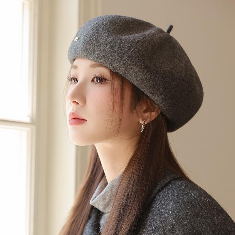 

Женский корейский модный уличный берет - Осенне-зимняя теплая кепка газетчика для более стройного образа One Size серый