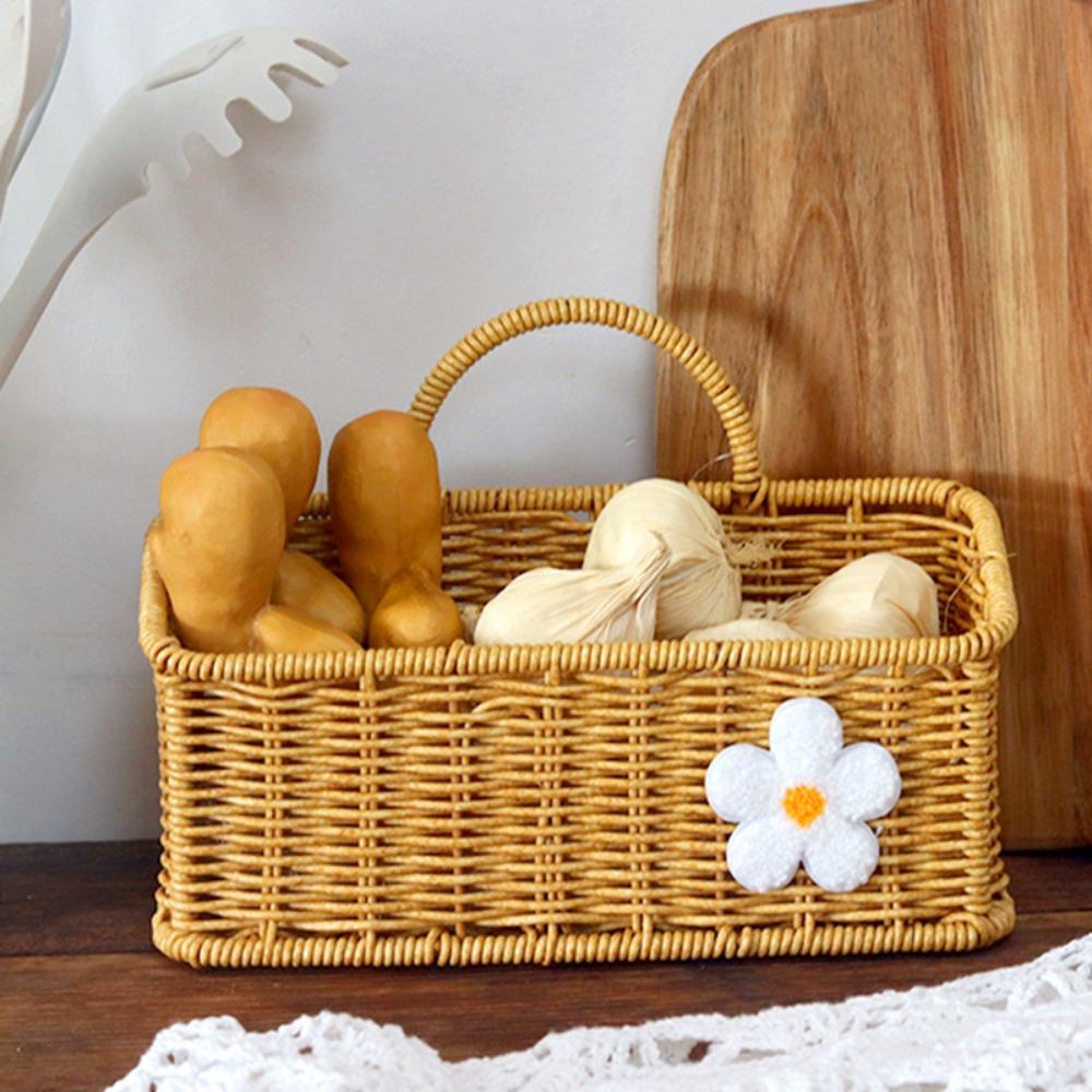 Imitation Rattan Wall Mount Basket Woven Storage Basket For Ginger Garlic Onion Snacks