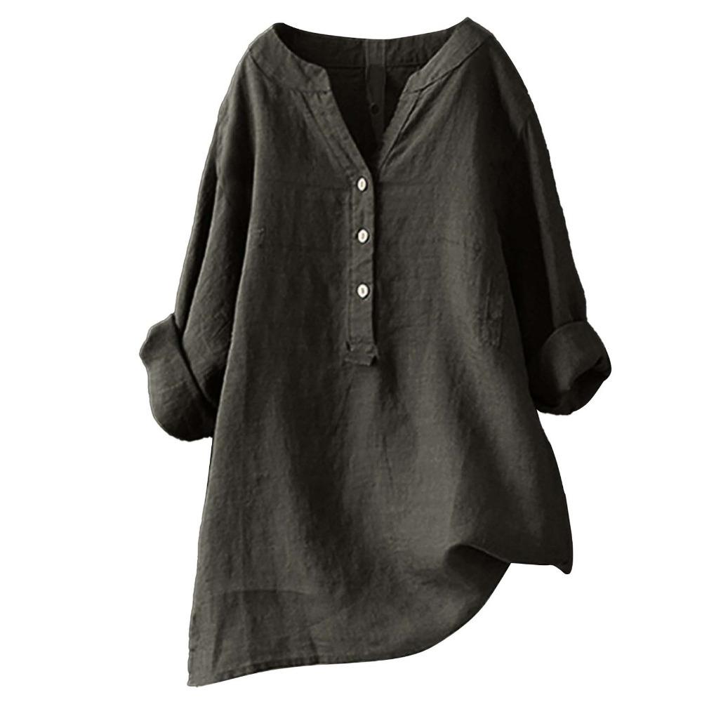 Women's V Neck Long Sleeve Linen Shirt Loose Fit Casual Commuter Blouse for All Occasions