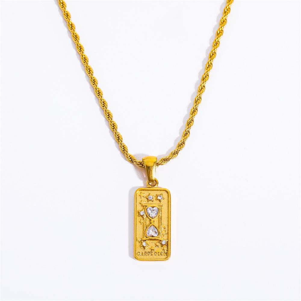 European Retro Tarot Card Pendant Necklace with 18K Gold-Plated Rope Chain
