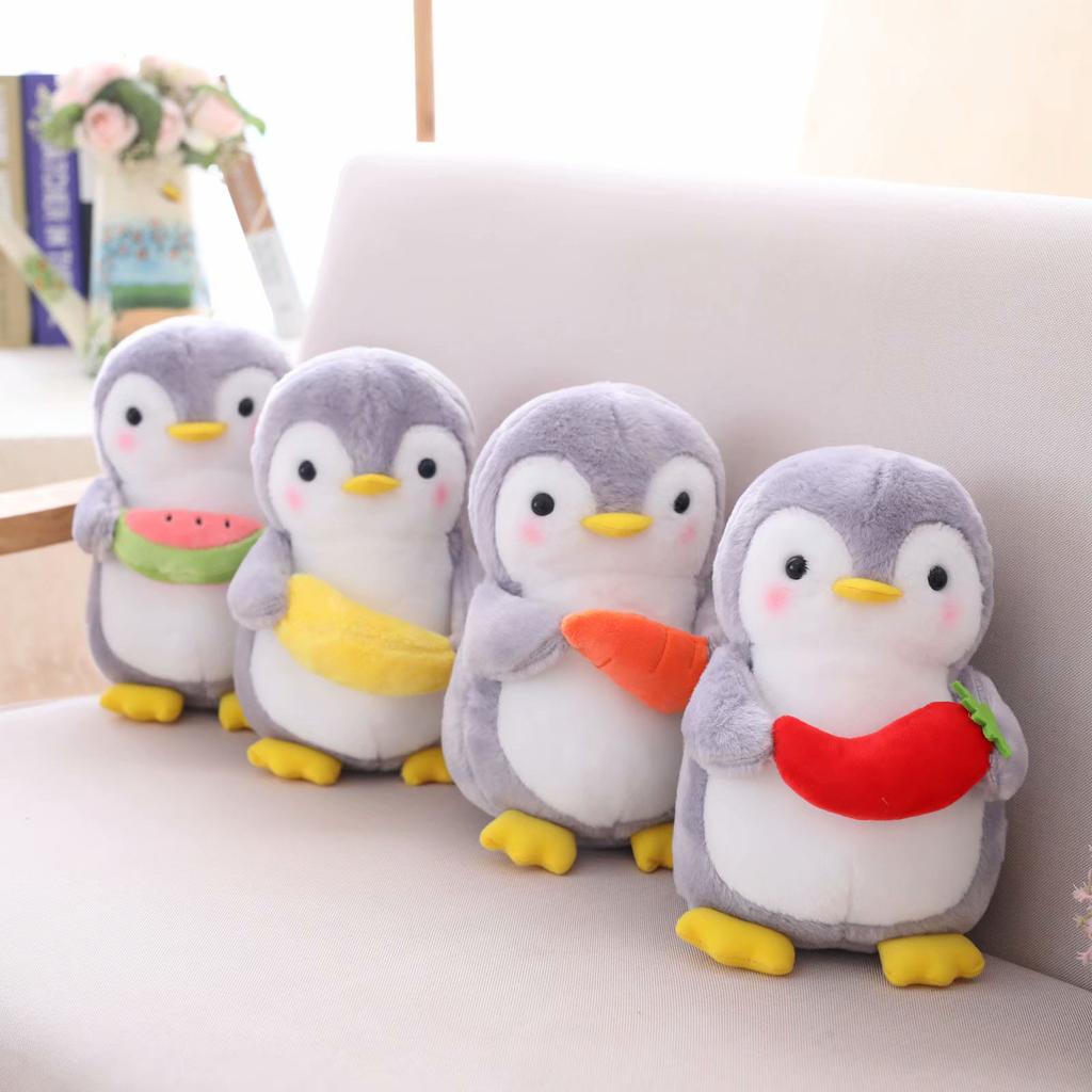 25Cm Kawaii Standing Penguin Doll Plush Toy Stuffed Female Male Holding Food Cartoon Animal Plushie Birthday Gift